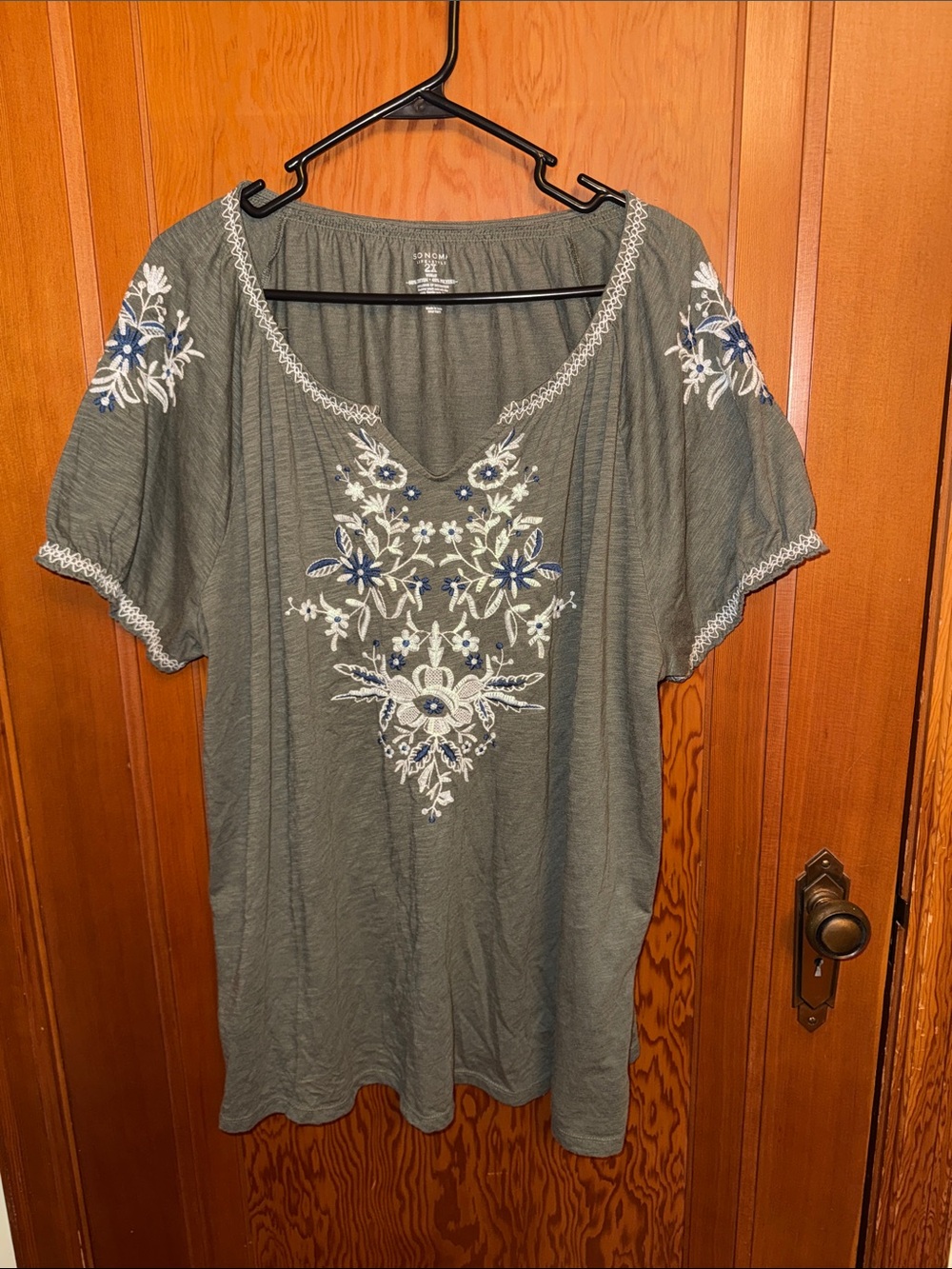 Sonoma Olive Green Embroidered Peasant Tunic